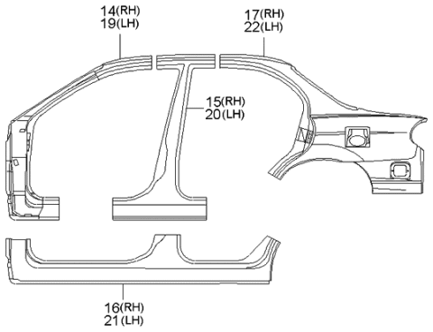 1998 Kia Sephia Panel-RFENDER,LH Diagram for 0K2YA7130X