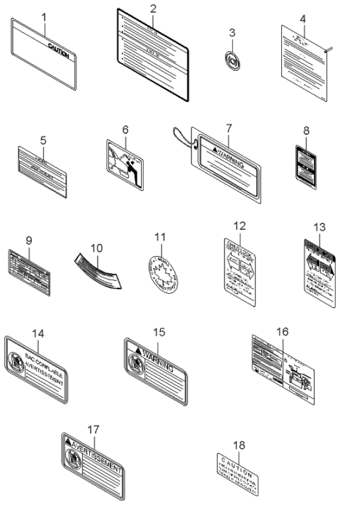 2001 Kia Sephia Label-Safety Mark Diagram for 0K22T69C31