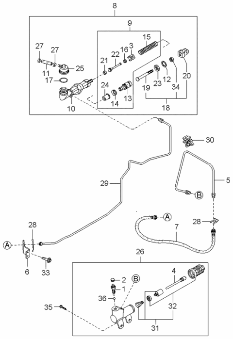 1997 Kia Sephia Clutch Release & Master Cylinder Diagram