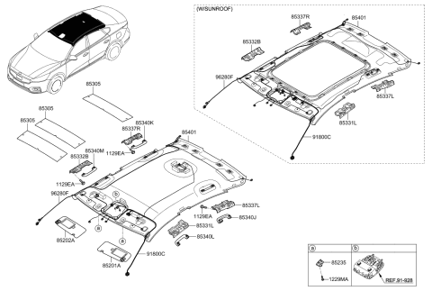 2018 Kia Cadenza Sunvisor Assembly Right Diagram for 85202F6090BGA