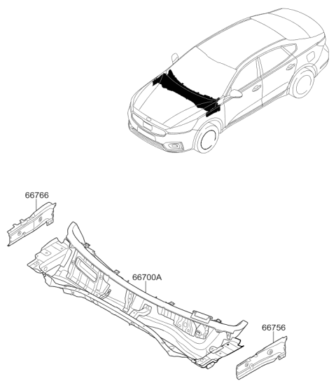 2019 Kia Cadenza PANEL-COWL SIDE OUTE Diagram for 66766F6000