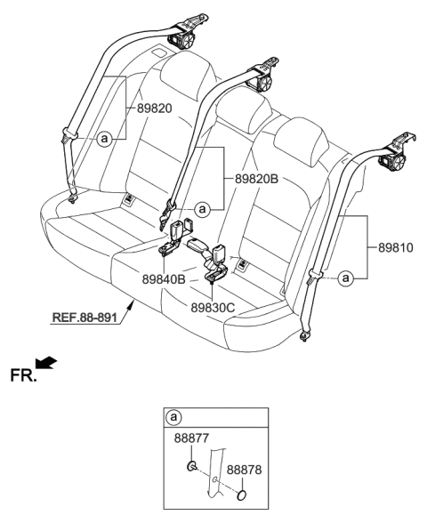 2017 Kia Cadenza Rear Seat Belt Assembly Right Diagram for 89820F6500AYK