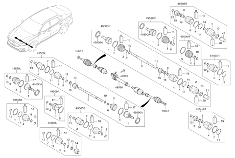 2019 Kia Cadenza Shaft Assembly-Drive,LH Diagram for 49500F6100