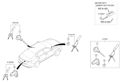 2018 Kia Cadenza Key & Cylinder Set Diagram