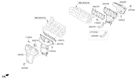 2018 Kia Cadenza Exhaust Manifold Catalytic Assembly, Left Diagram for 285103L010