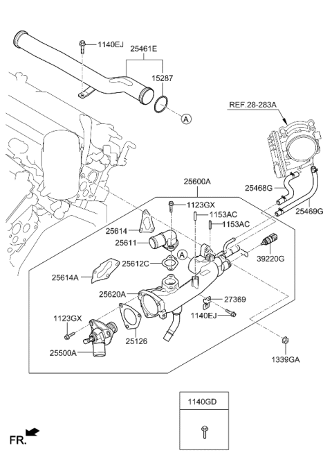 2018 Kia Cadenza Fitting-Water Outlet Diagram for 256113L300