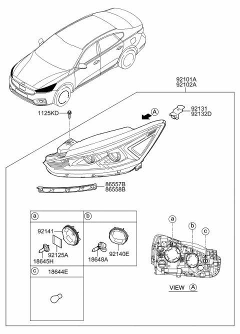 2019 Kia Cadenza Driver Side Headlight Assembly Diagram for 92101F6030