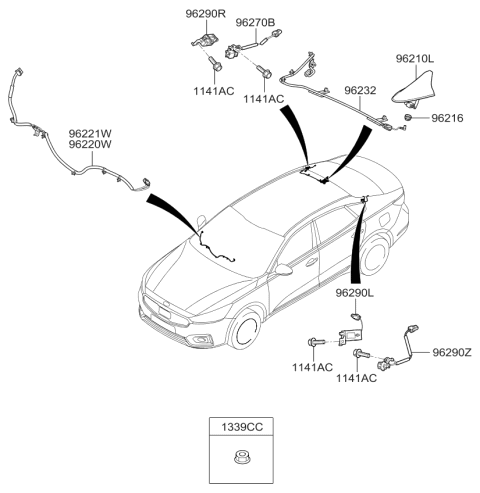 2018 Kia Cadenza Combination Antenna Assembly Diagram for 96210F6650EB