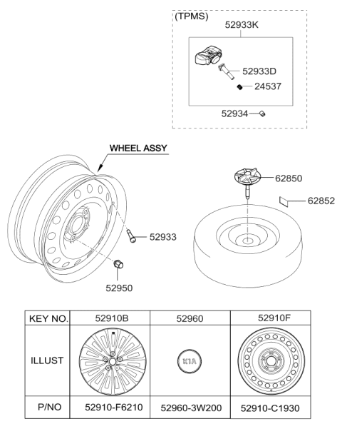 2019 Kia Cadenza Wheel Assembly-Aluminum Diagram for 52910F6330