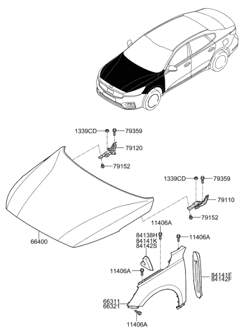 2018 Kia Cadenza Fender & Hood Panel Diagram