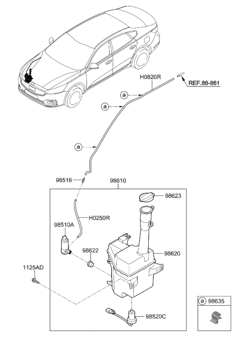 2019 Kia Cadenza Windshield Washer Reservoir Assembly Diagram for 98621F6000