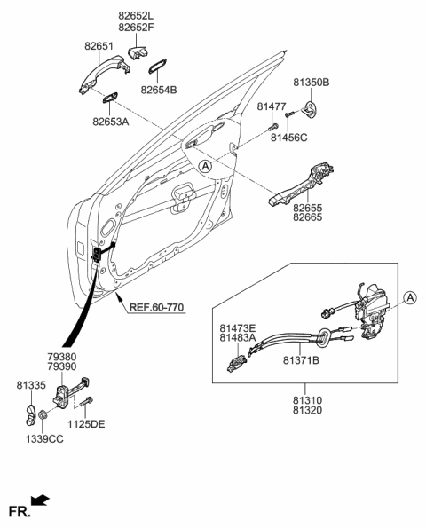 2019 Kia Cadenza Base Assembly-Front Door Outside Diagram for 82655F6000