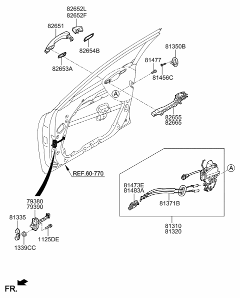 2019 Kia Cadenza Front Door Latch Assembly, Right Diagram for 81320F6000