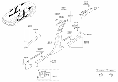 2018 Kia Cadenza Trim Assembly-COWL Side Diagram for 85824F6000YBR
