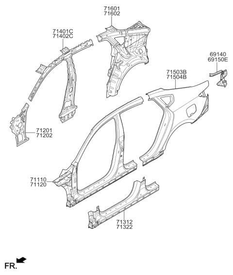 2017 Kia Cadenza Panel Assembly-Quarter Inner Diagram for 71601F6500