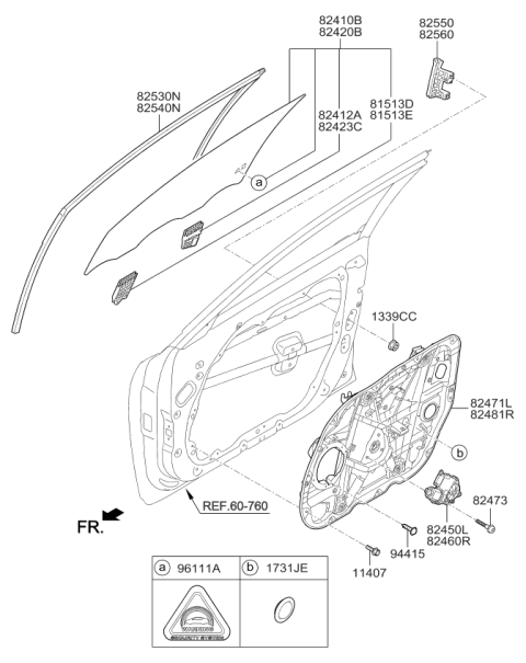 2019 Kia Cadenza Front Door Window Regulator & Glass Diagram