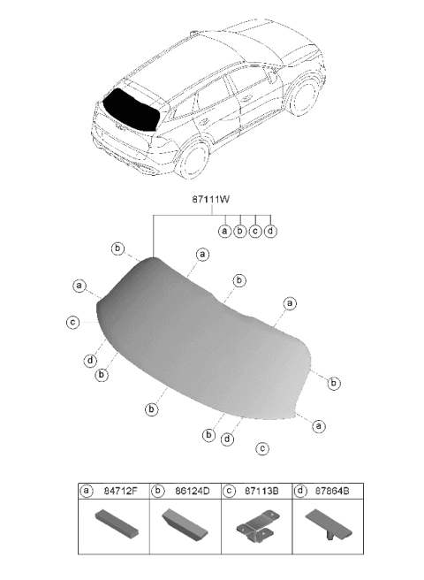 2023 Kia Sportage Rear Window Glass & Moulding Diagram