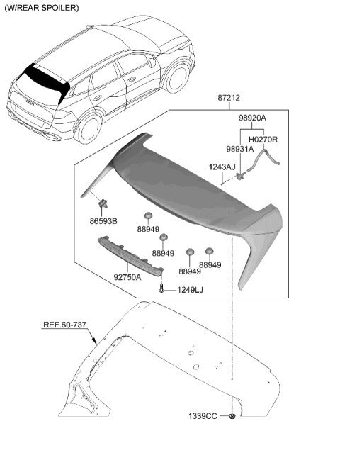 2023 Kia Sportage Roof Garnish & Rear Spoiler Diagram 3