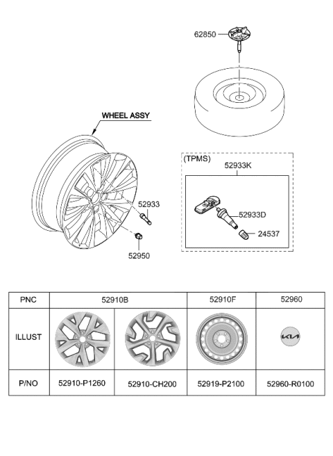 2024 Kia Sportage Hybrid Wheel & Cap Diagram