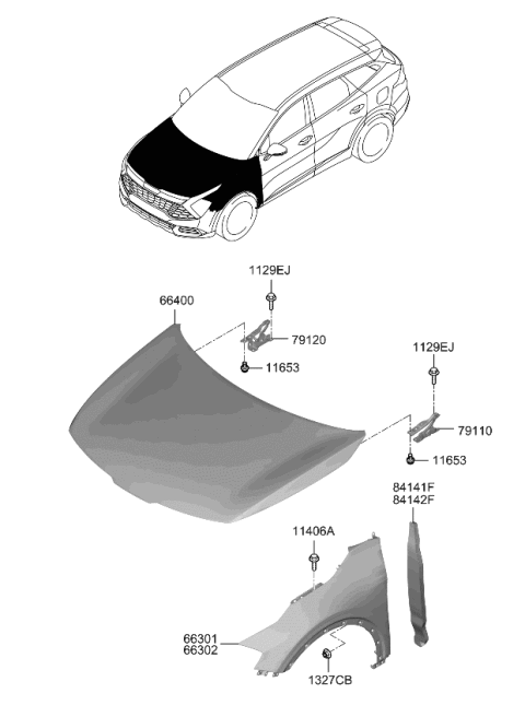 2024 Kia Sportage Fender & Hood Panel Diagram