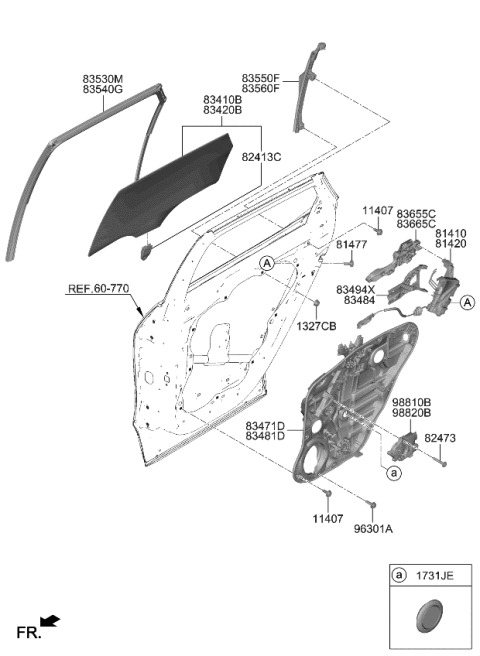 2023 Kia Sportage GRIP-FRONT DOOR GLAS Diagram for 82413P1000