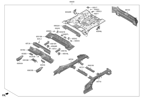 2023 Kia Sportage EXT ASSY-RR FLOOR,FR Diagram for 65521P0000