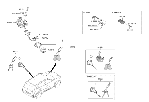 2022 Kia Niro Key & Cylinder Set Diagram