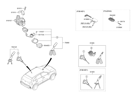 2020 Kia Niro Lock Key & Cylinder Set Diagram for 81905G5590