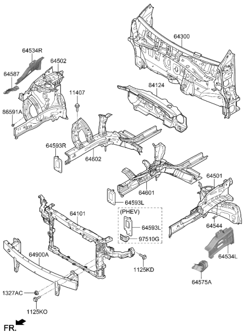 2022 Kia Niro Fender Apron & Radiator Support Panel Diagram