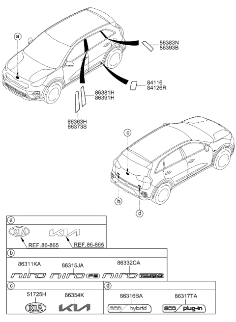 2020 Kia Niro Tape-Rear Door Black Frame Diagram for 86381G5000