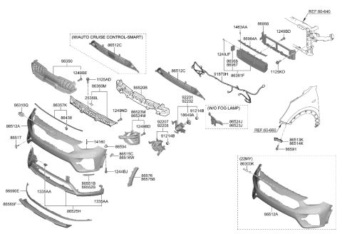 2022 Kia Niro Front Bumper Grille Diagram for 86561G5500
