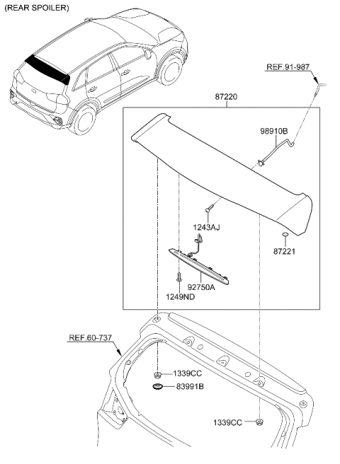 2021 Kia Niro Roof Garnish & Rear Spoiler Diagram 2