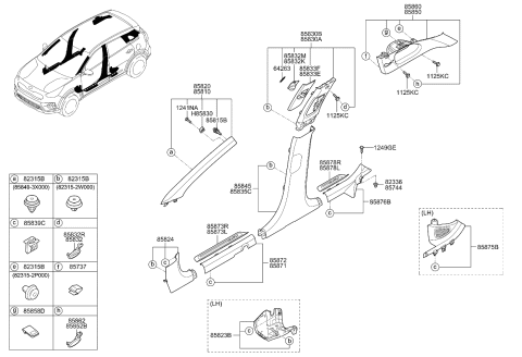 2021 Kia Niro Trim Assembly-COWL Side Diagram for 85824G5000WK