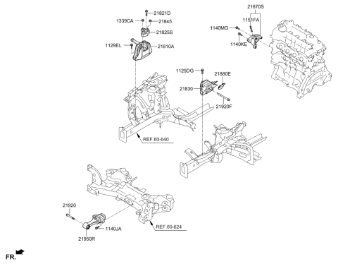 2021 Kia Niro Engine Mounting Bracket Assembly Diagram for 2167003HA1