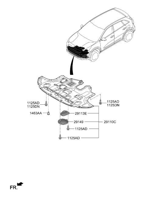 2020 Kia Niro Panel Assembly-Under Cover Diagram for 29110G5000