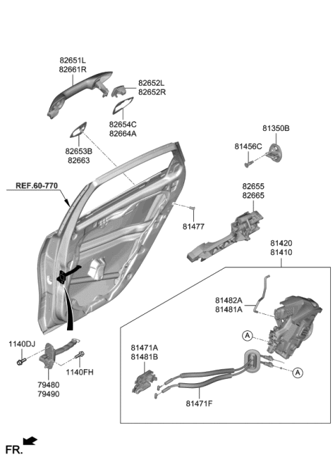 2019 Kia Forte Rear Door Latch Assembly, Right Diagram for 81420M6000