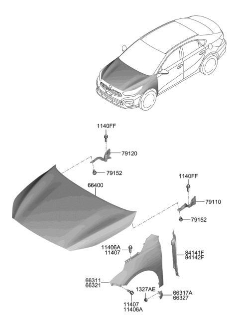 2020 Kia Forte Fender & Hood Panel Diagram