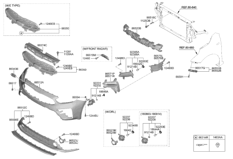 2019 Kia Forte Front Bumper Upper Cover Assembly Diagram for 86511M7000