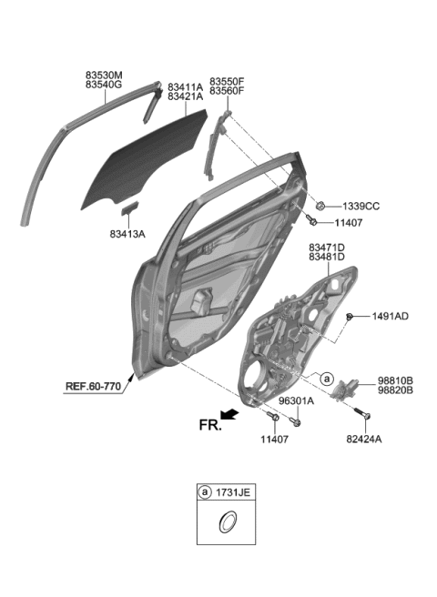 2021 Kia Forte Rear Door Window Regulator & Glass Diagram