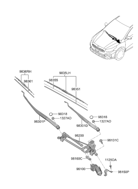 2021 Kia Forte Wiper Blade Rubber Assembly Diagram for 983611W000