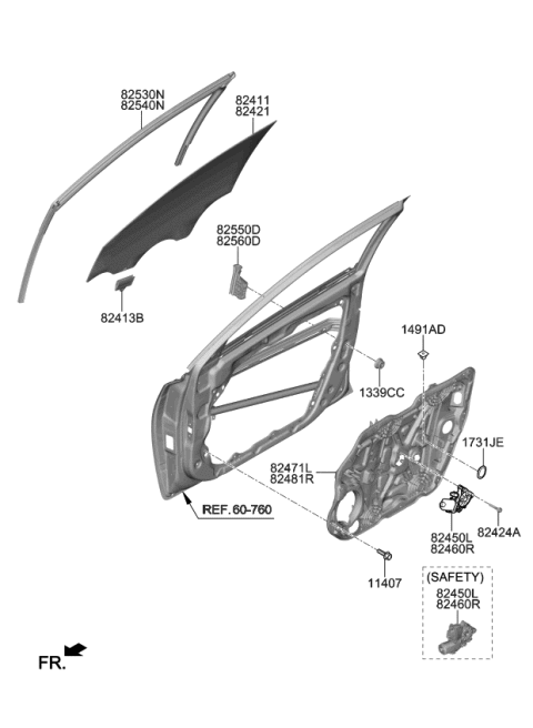 2019 Kia Forte Glass-Front Door Win Diagram for 82421M7050