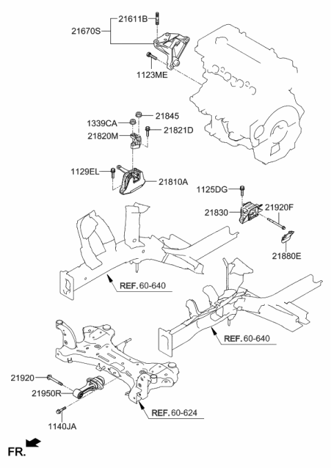 2019 Kia Forte Engine Mounting Bracket Assembly Diagram for 21810M6300