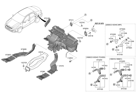 2019 Kia Forte Duct-Rear Heating,RH Diagram for 97370M7000