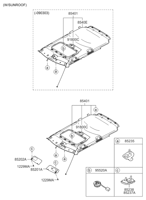 2009 Kia Soul Sunvisor & Head Lining Diagram 3