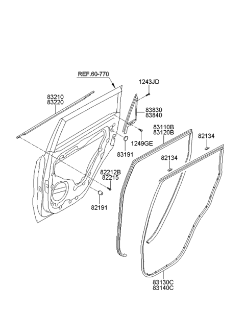 2010 Kia Soul WEATHERSTRIP Assembly-Rear Door Side Diagram for 831402K001