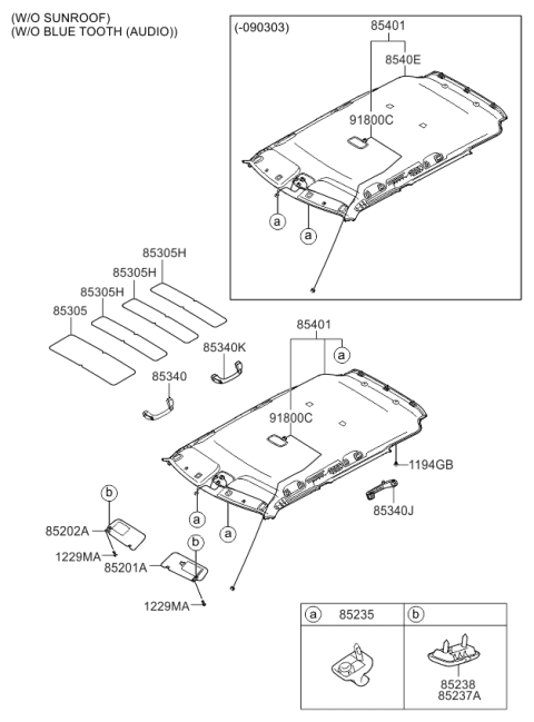 2010 Kia Soul Sunvisor & Head Lining Diagram 1