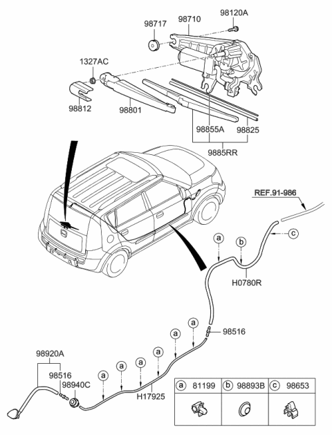 2010 Kia Soul Rear Wiper Motor Assembly Diagram for 987102K000