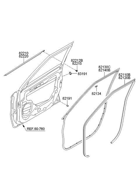 2009 Kia Soul WEATHERSTRIP Assembly-Front Door Side Diagram for 821302K000