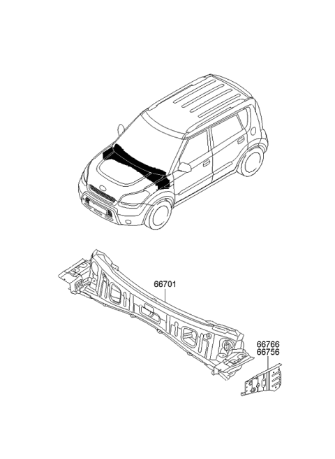 2010 Kia Soul Panel-COWL Side Outer Diagram for 667562K000