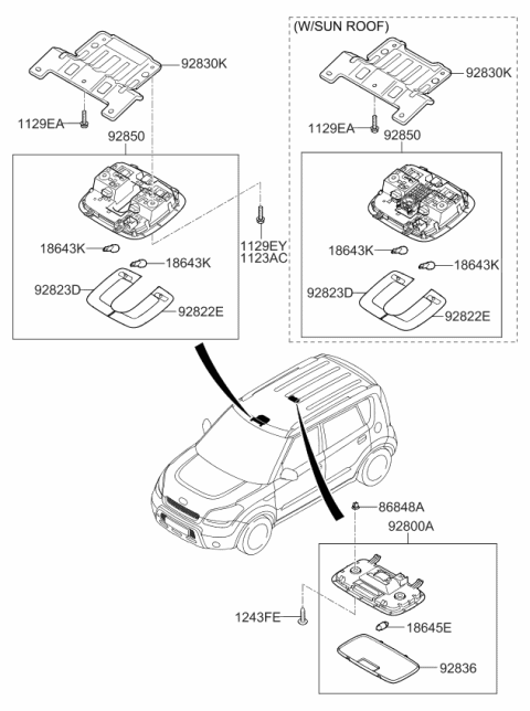 2011 Kia Soul Lamp Assembly-Room Diagram for 928502H000QW
